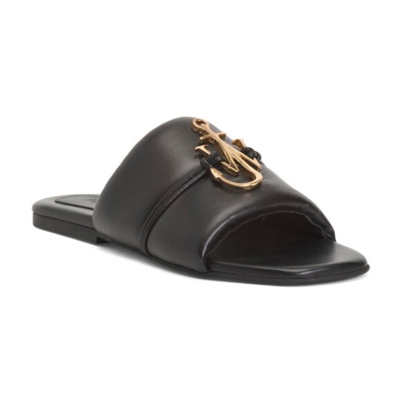 J.W. ANDERSON Made In Italy Leather Puffer Slide Sandals - Picture 1 of 3
